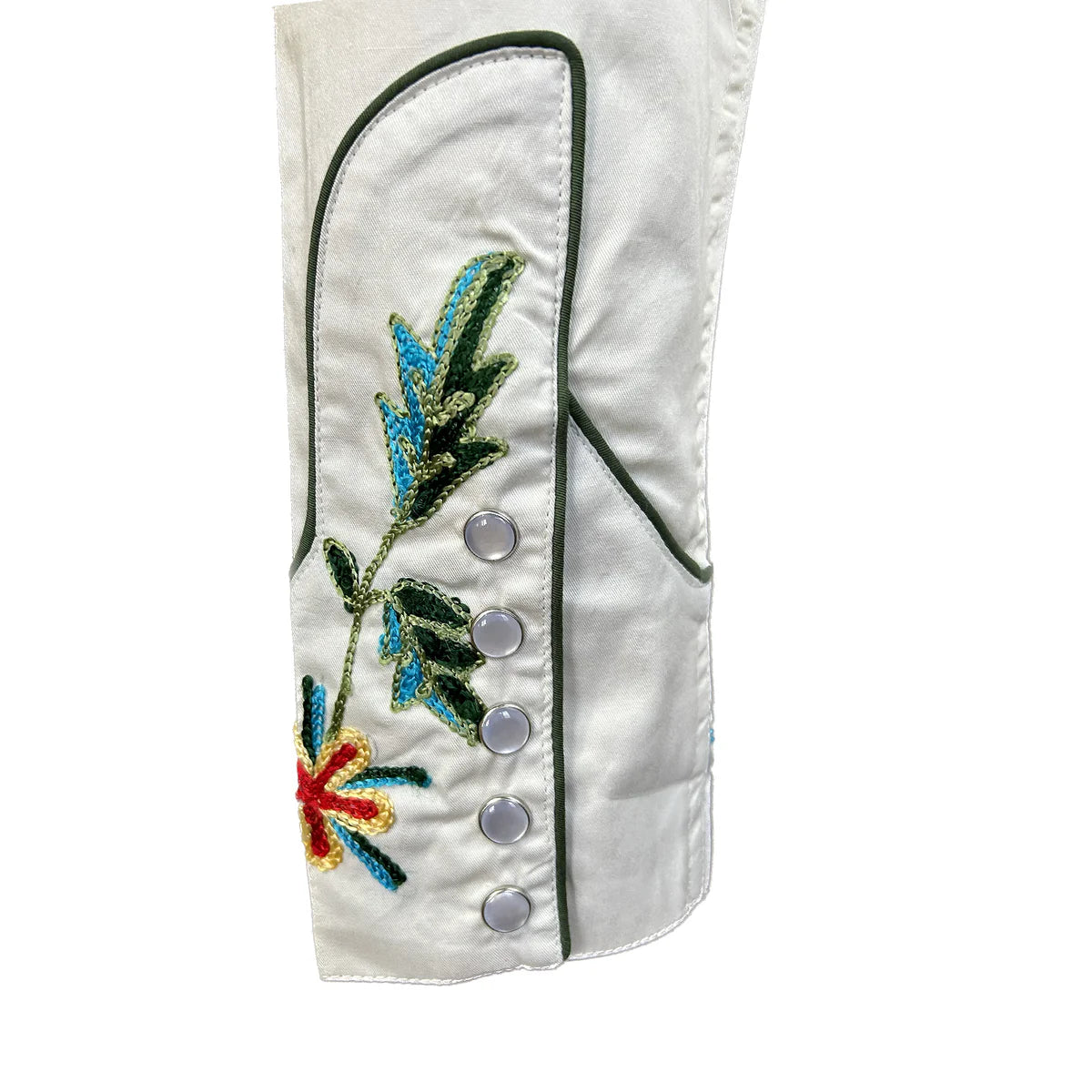 Vintage Inspired Western Shirt Ladies Rockmount Floral Embroidery Ivory Cuff