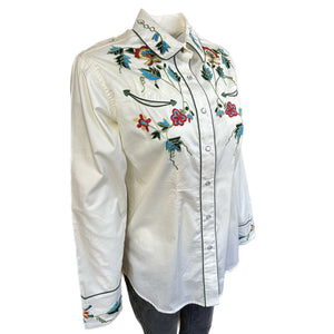 Vintage Inspired Western Shirt Ladies Rockmount Floral Embroidery Ivory Front