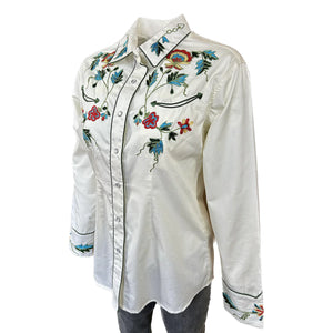 Vintage Inspired Western Shirt Ladies Rockmount Floral Embroidery Ivory Front