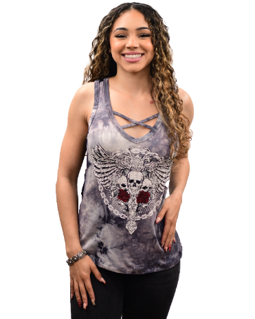 Liberty Wear Women's Chain Link Skulls Tank Front