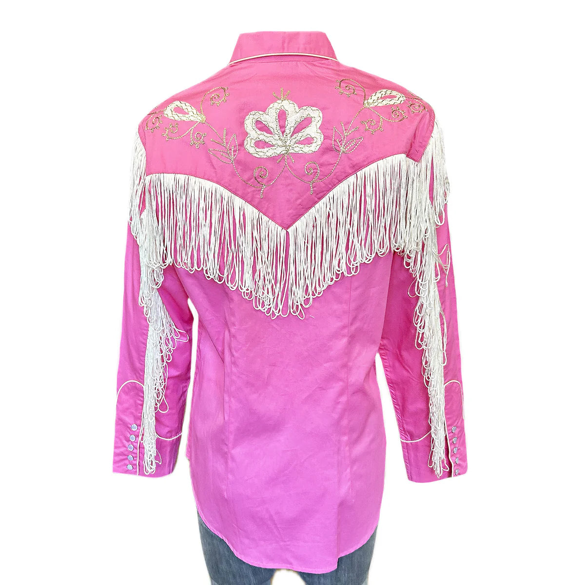 Rockmount Ranch Wear Ladies' Vintage Inspired Fancy Fringe Shirt Pink Front