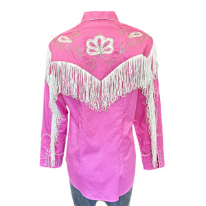 Rockmount Ranch Wear Ladies' Vintage Inspired Fancy Fringe Shirt Pink Back