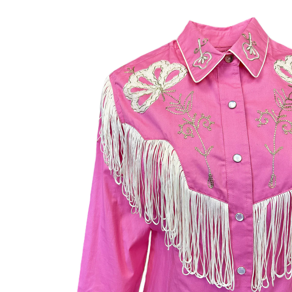 Rockmount Ranch Wear Ladies' Vintage Inspired Fancy Fringe Shirt Pink Front