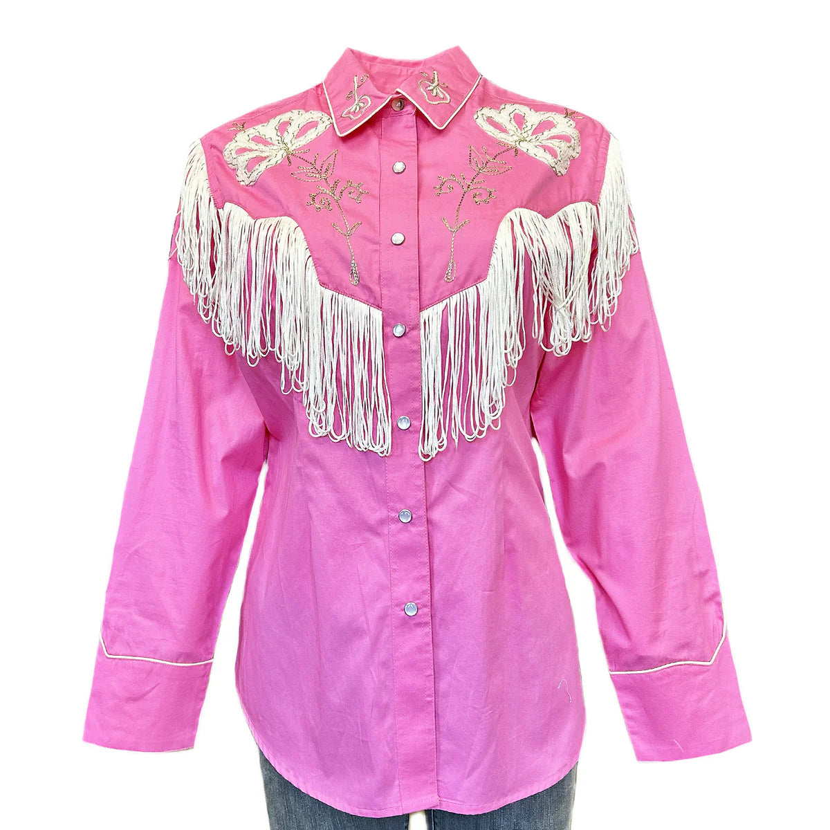 Rockmount Ranch Wear Ladies' Vintage Inspired Fancy Fringe Shirt Pink Front