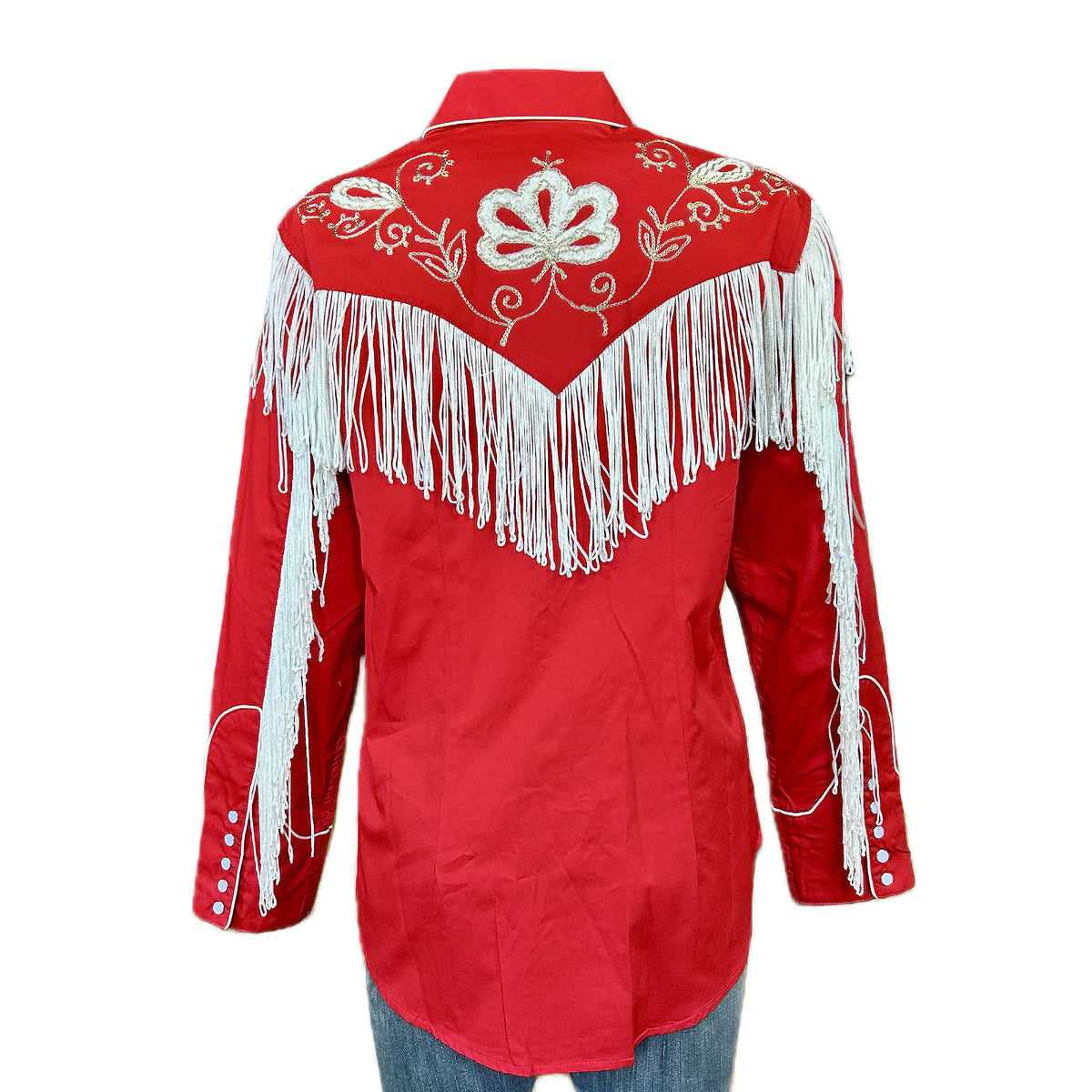 Vintage Inspired Western Shirt Ladies Rockmount Fringe Red Front