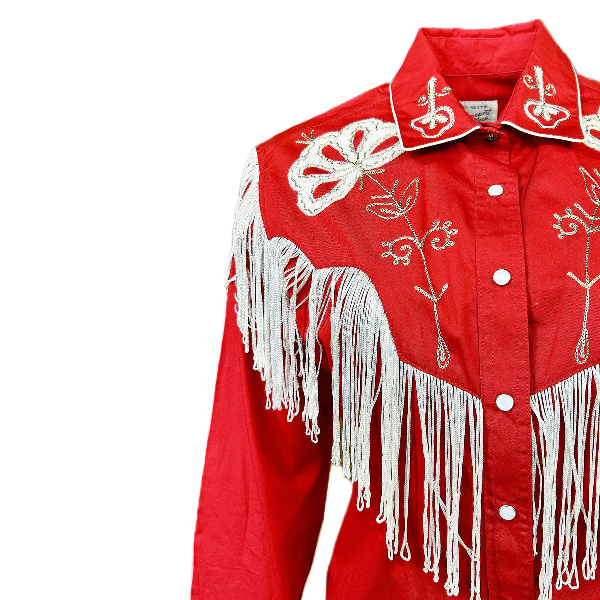 Vintage Inspired Western Shirt Ladies Rockmount Fringe Red Front