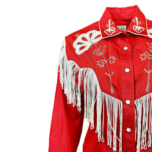 Vintage Inspired Western Shirt Ladies Rockmount Fringe Red Front