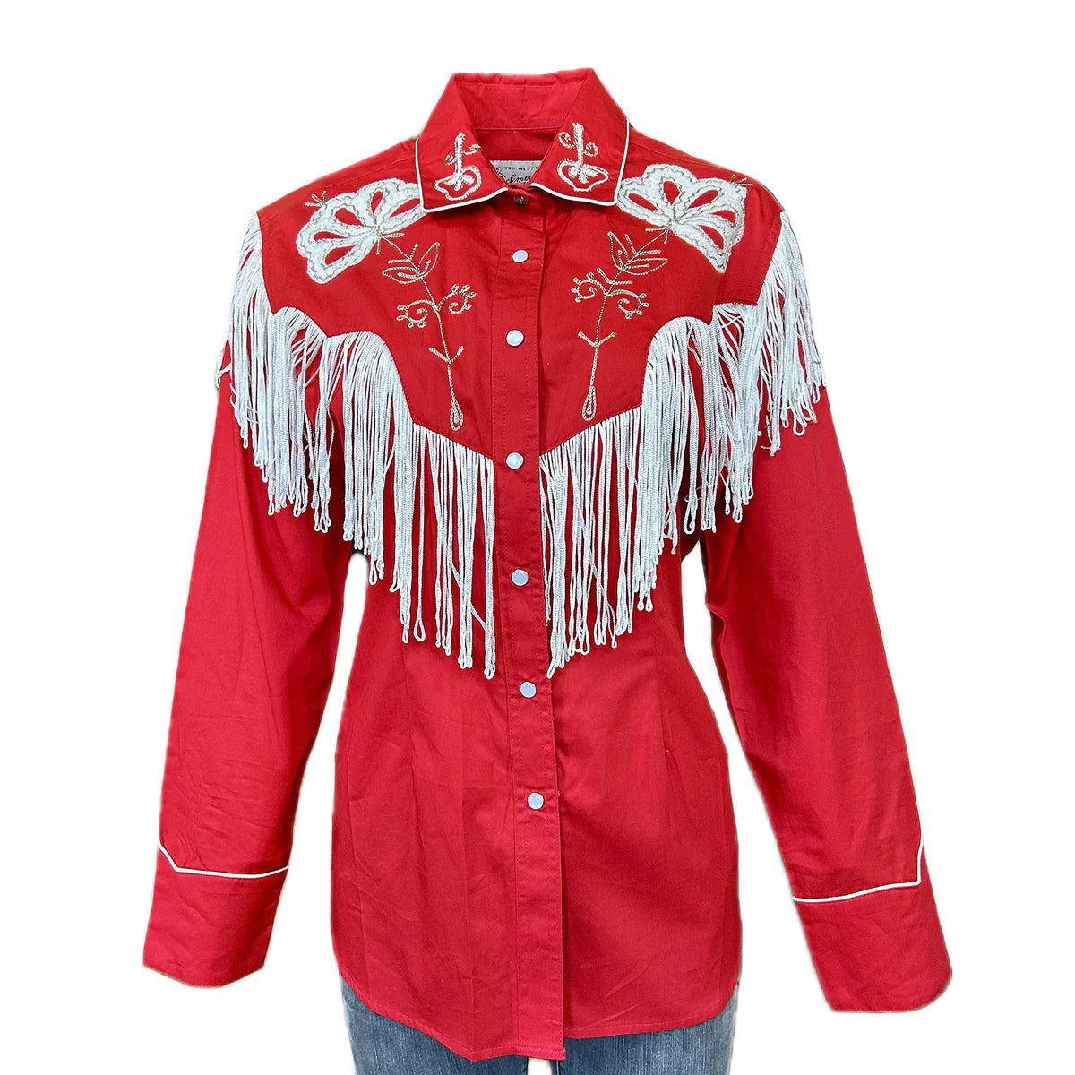 Vintage Inspired Western Shirt Ladies Rockmount Fringe Red Front