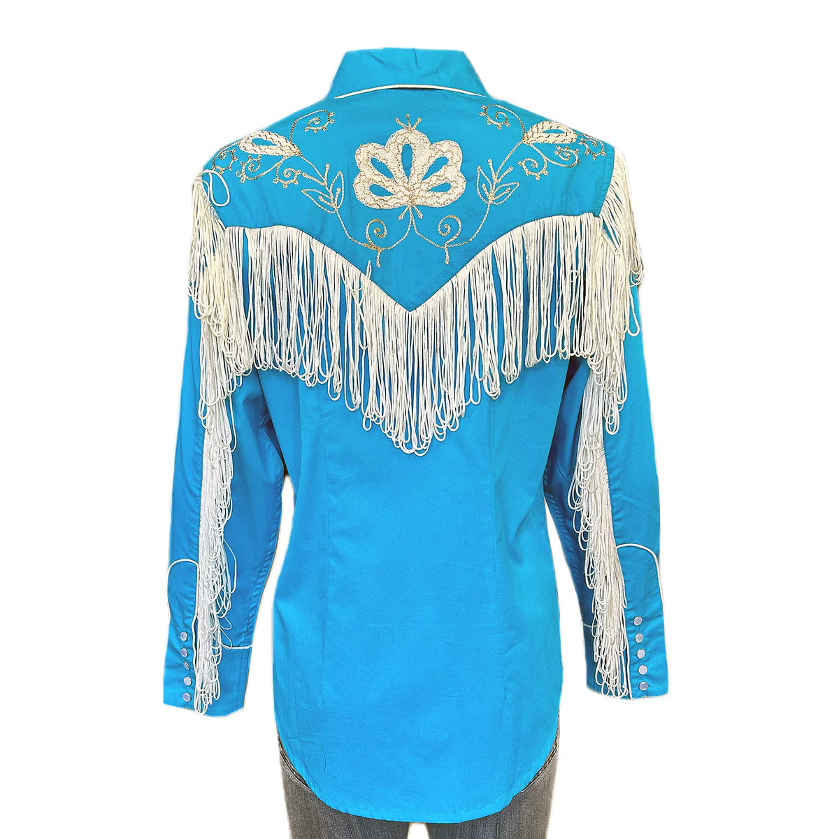 Rockmount Ranch Wear Women's Vintage Western Shirt White Fringe Turquoise Back