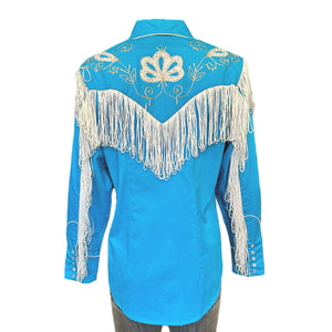 Rockmount Ranch Wear Women's Vintage Western Shirt White Fringe Turquoise Back