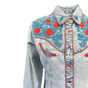 Rockmount Ranch Wear Ladies' Vintage Inspired Denim Floral Front
