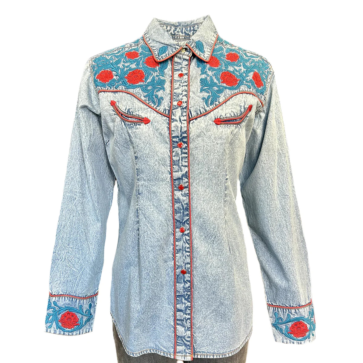Rockmount Ranch Wear Ladies' Vintage Inspired Denim Floral Front