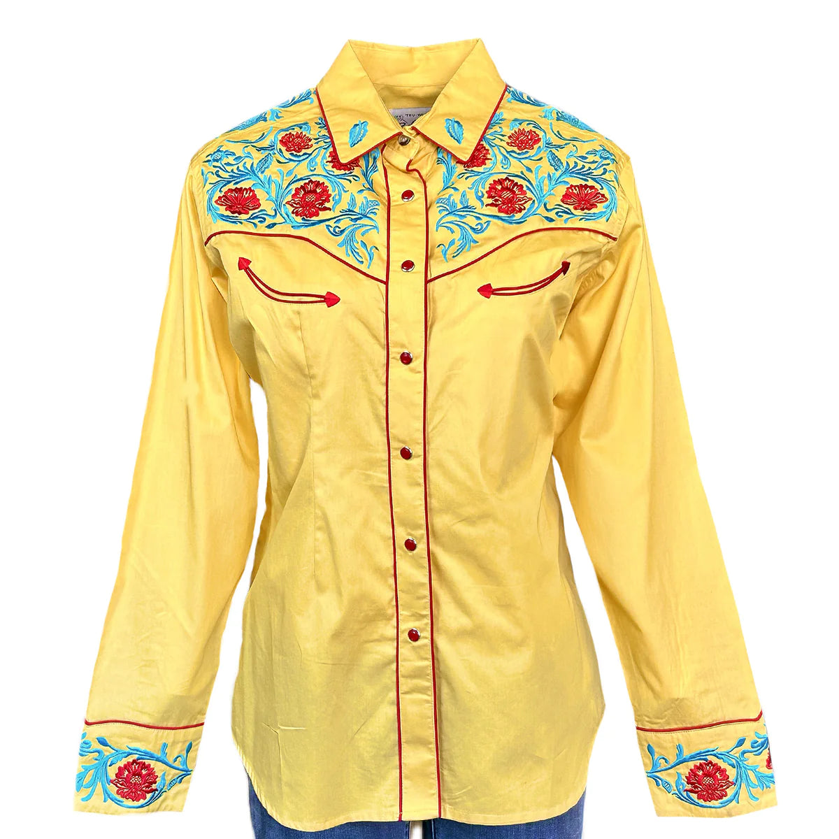 Rockmount Ranch Wear Women's Vintage Western Shirt with Fancy Floral Embroidery Front