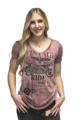 Liberty Wear Women's T-Shirt Vintage Ride Mineral Wash Grey Front View