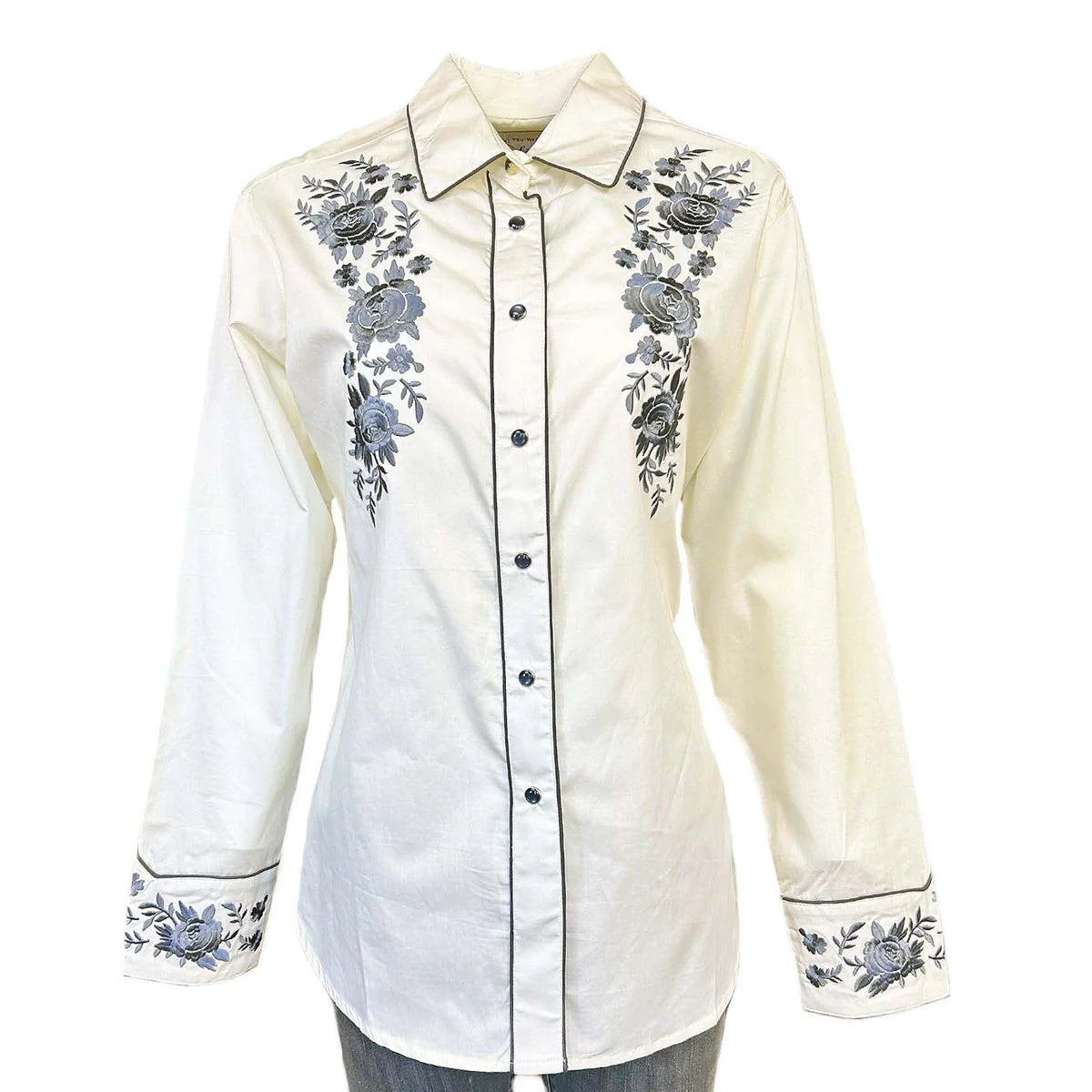 Rockmount Ranch Wear Ladies' Cascading Blue Bouquet Shirt Front