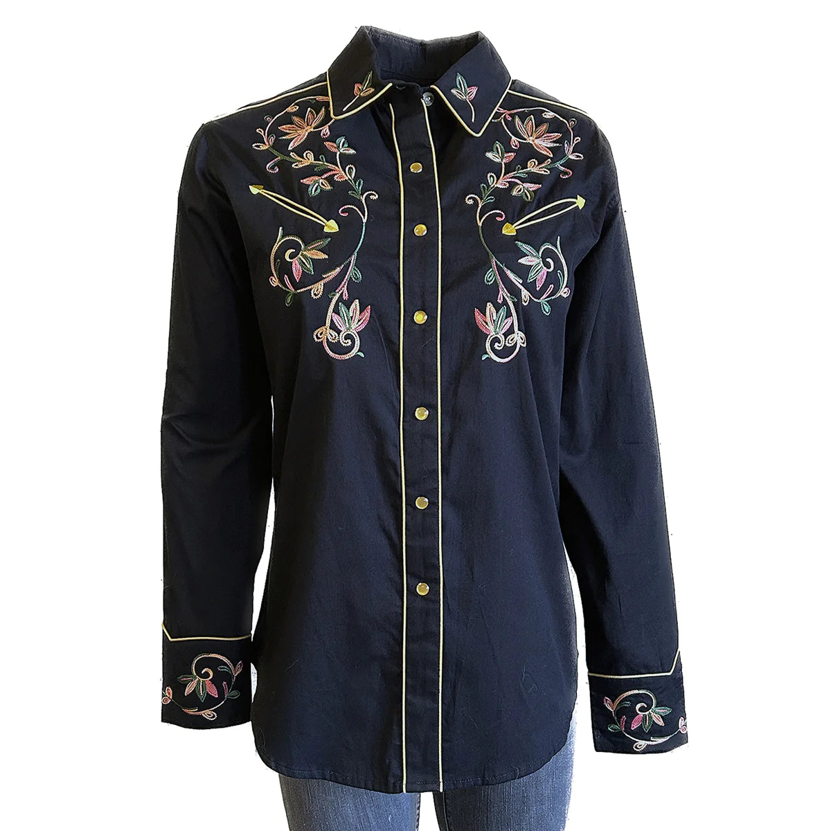 Rockmount Ranch Wear Women's Shirt Variegated Floral on Red Front