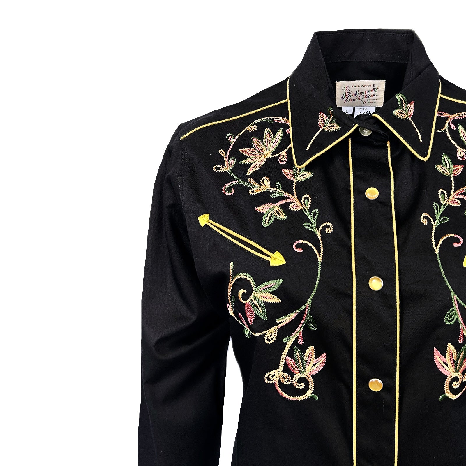 Rockmount Ranch Wear Women's Shirt Variegated Floral on Black Front