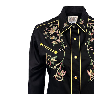 Rockmount Ranch Wear Women's Shirt Variegated Floral on Black Front
