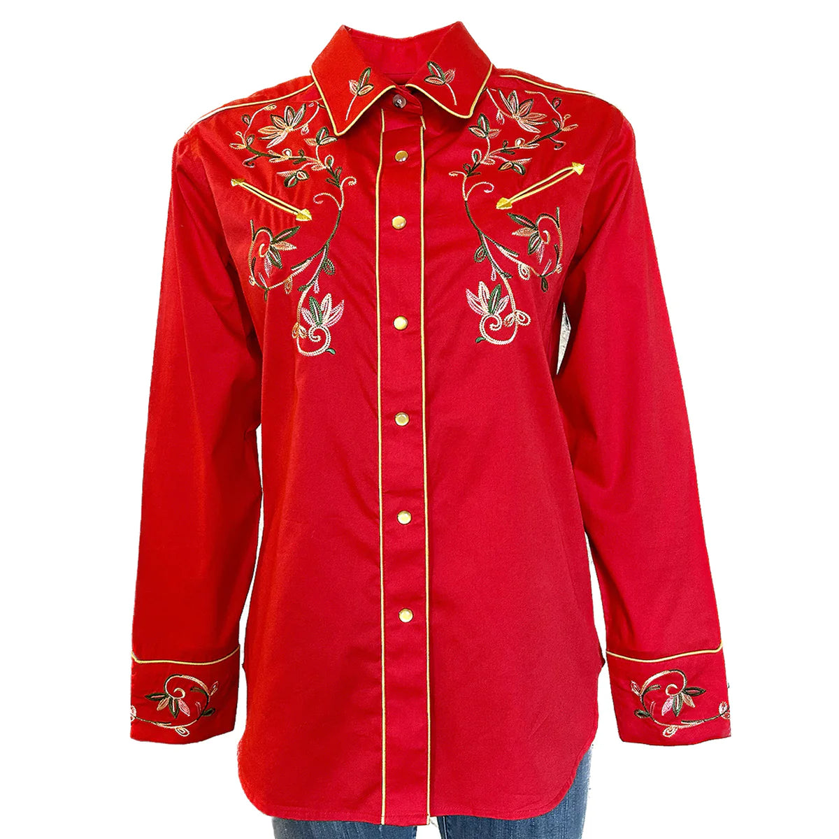 Rockmount Ranch Wear Women's Shirt Variegated Floral on Red Front