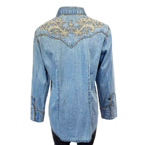 Rockmount Ranch Wear Ladies' Vintage Inspired Western Denim Shirt with Embroidery Back