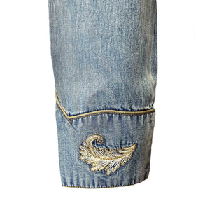 Rockmount Ranch Wear Ladies' Vintage Inspired Western Denim Shirt with Embroidery Cuff