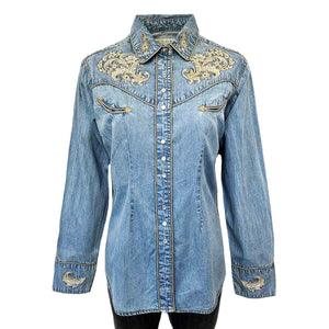 Rockmount Ranch Wear Ladies' Vintage Inspired Western Denim Shirt with Embroidery Front