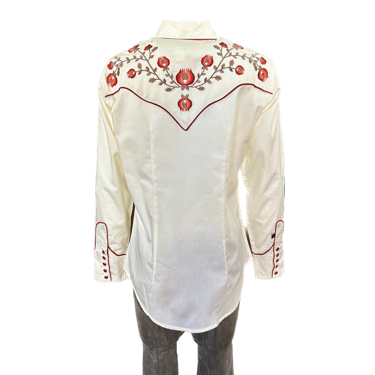 Rockmount Ranch Wear Ladies Vintage Inspired Western Shirt with Thistle Embroidery Ivory Front
