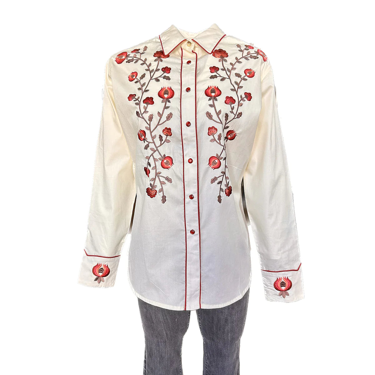 Rockmount Ranch Wear Ladies Vintage Inspired Western Shirt with Thistle Embroidery Ivory Front