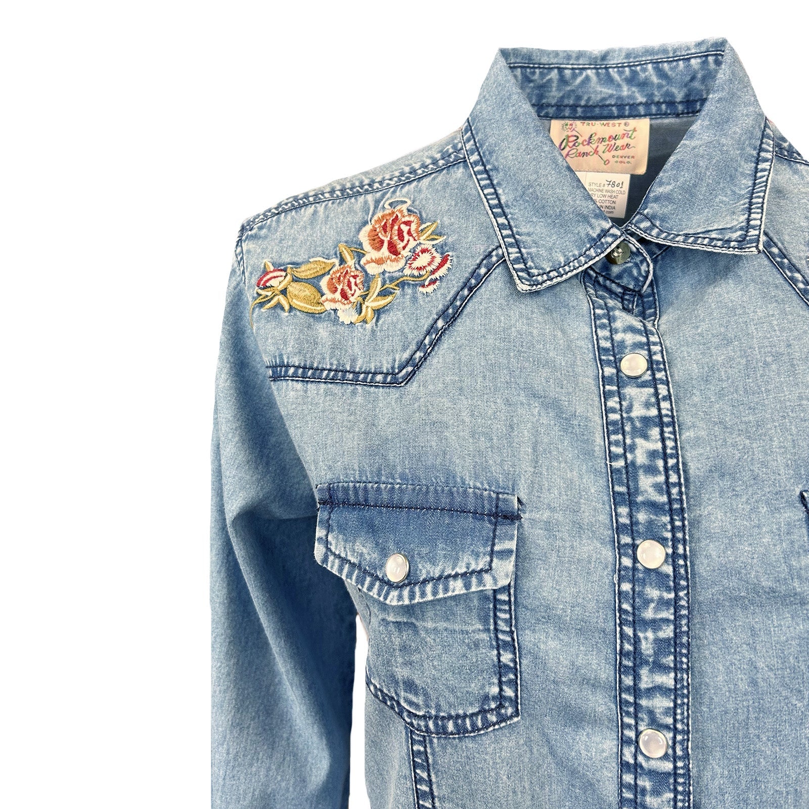 Denim shirt with floral embroidery Front