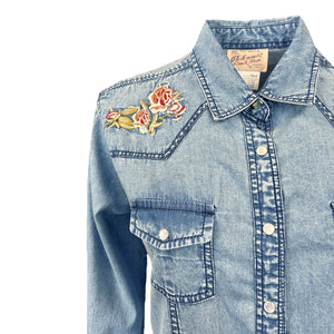 Denim shirt with floral embroidery Front