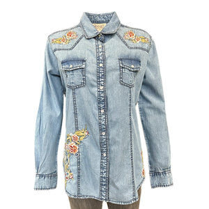 Denim shirt with floral embroidery Front