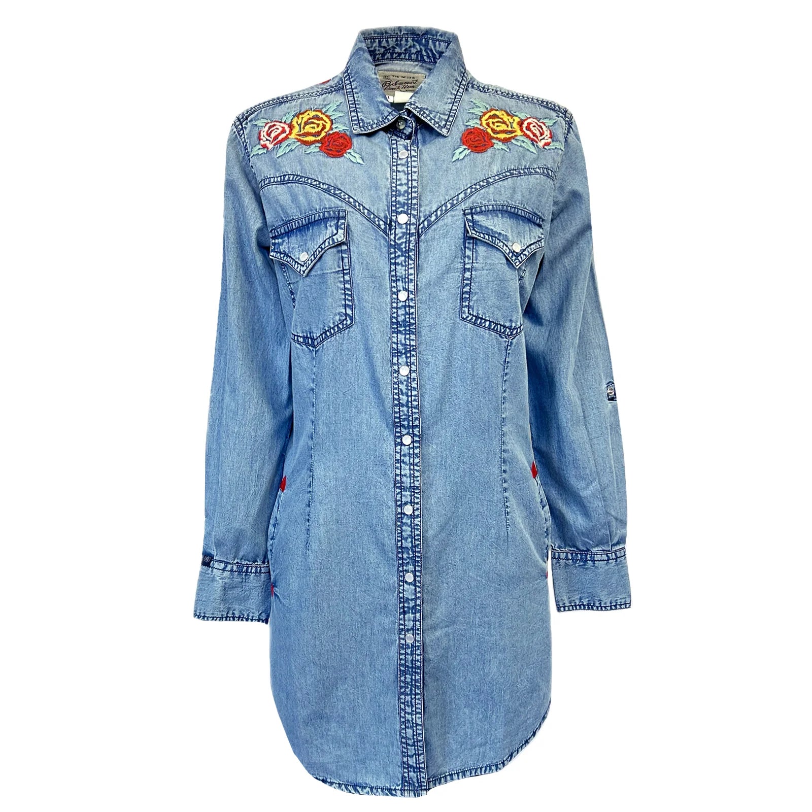 Rockmount Ladies Denim Floral Embroidered Dress Front