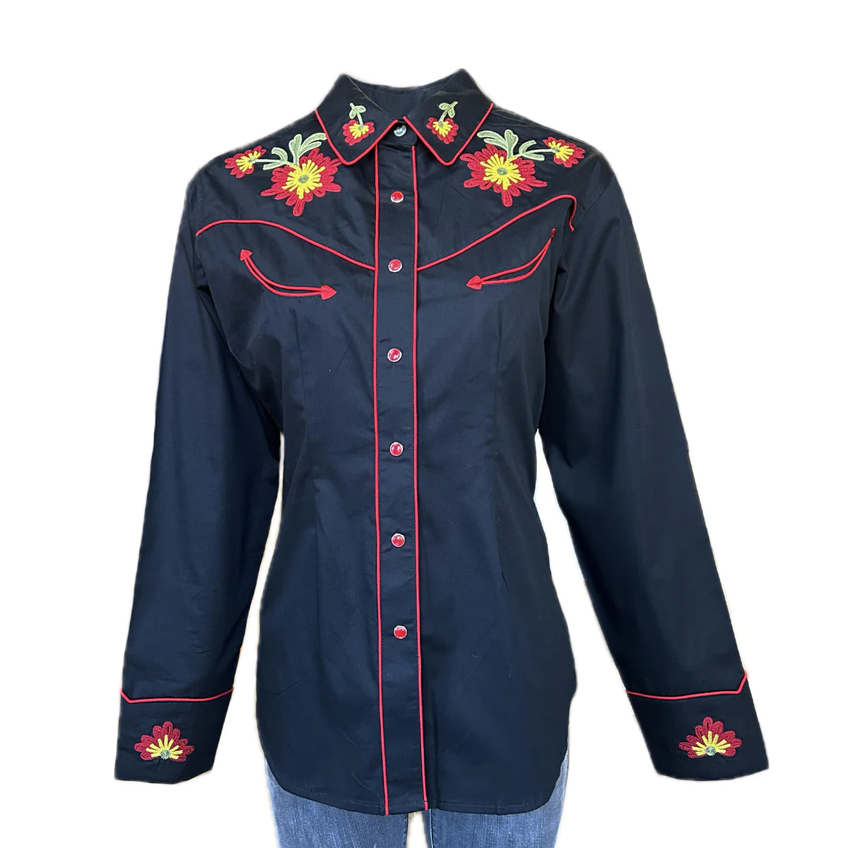 Rockmount Ranch Wear Women's Floral Embroidered Shirt Ivory Front