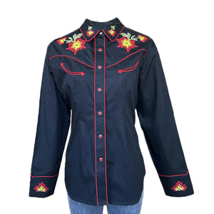 Rockmount Ranch Wear Women's Floral Embroidered Shirt Black Front