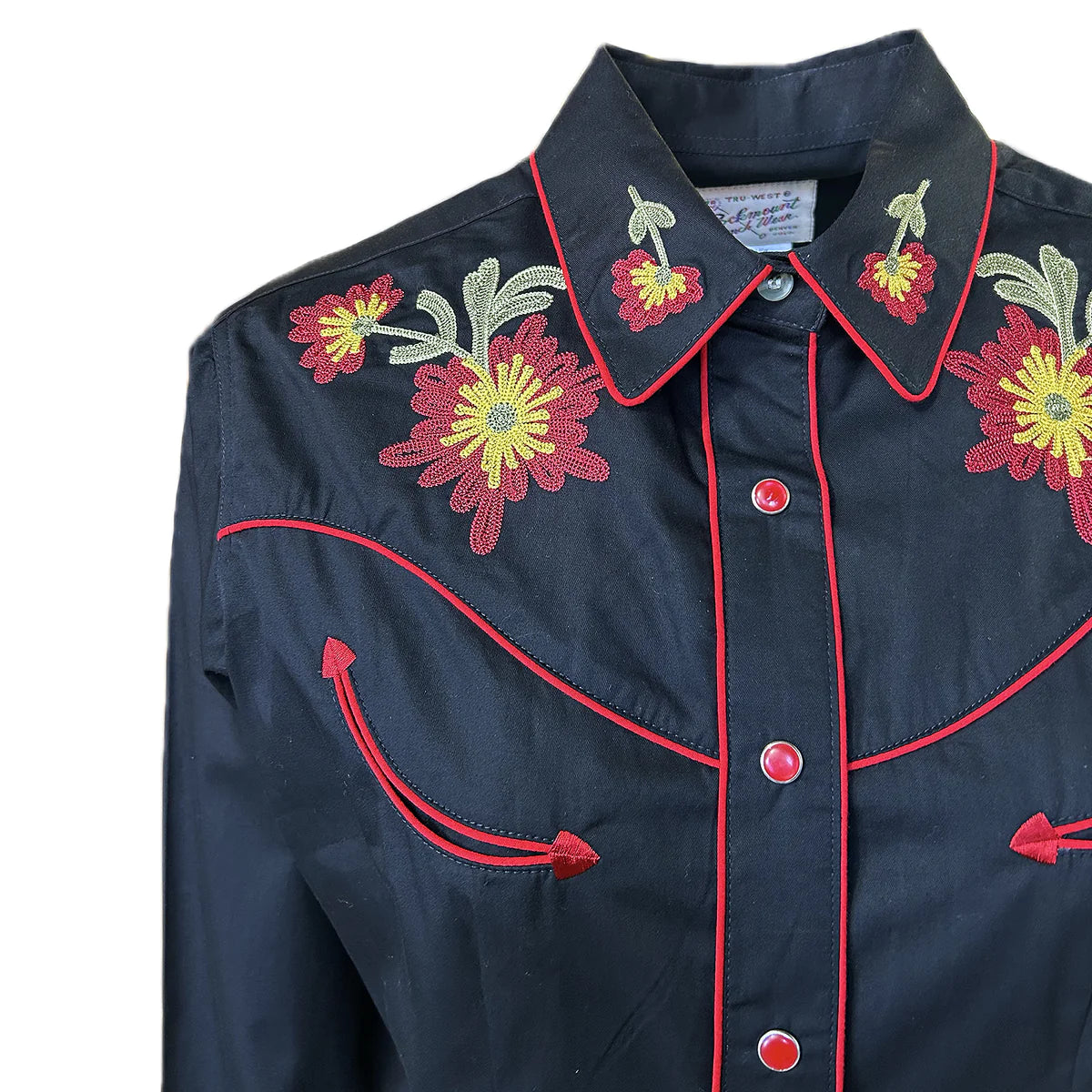 Rockmount Ranch Wear Women's Floral Embroidered Shirt Black Front