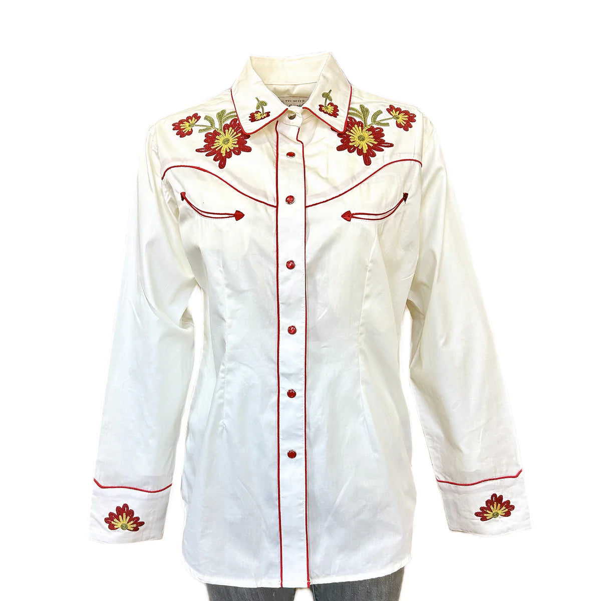Rockmount Ranch Wear Women's Floral Embroidered Shirt Ivory Front