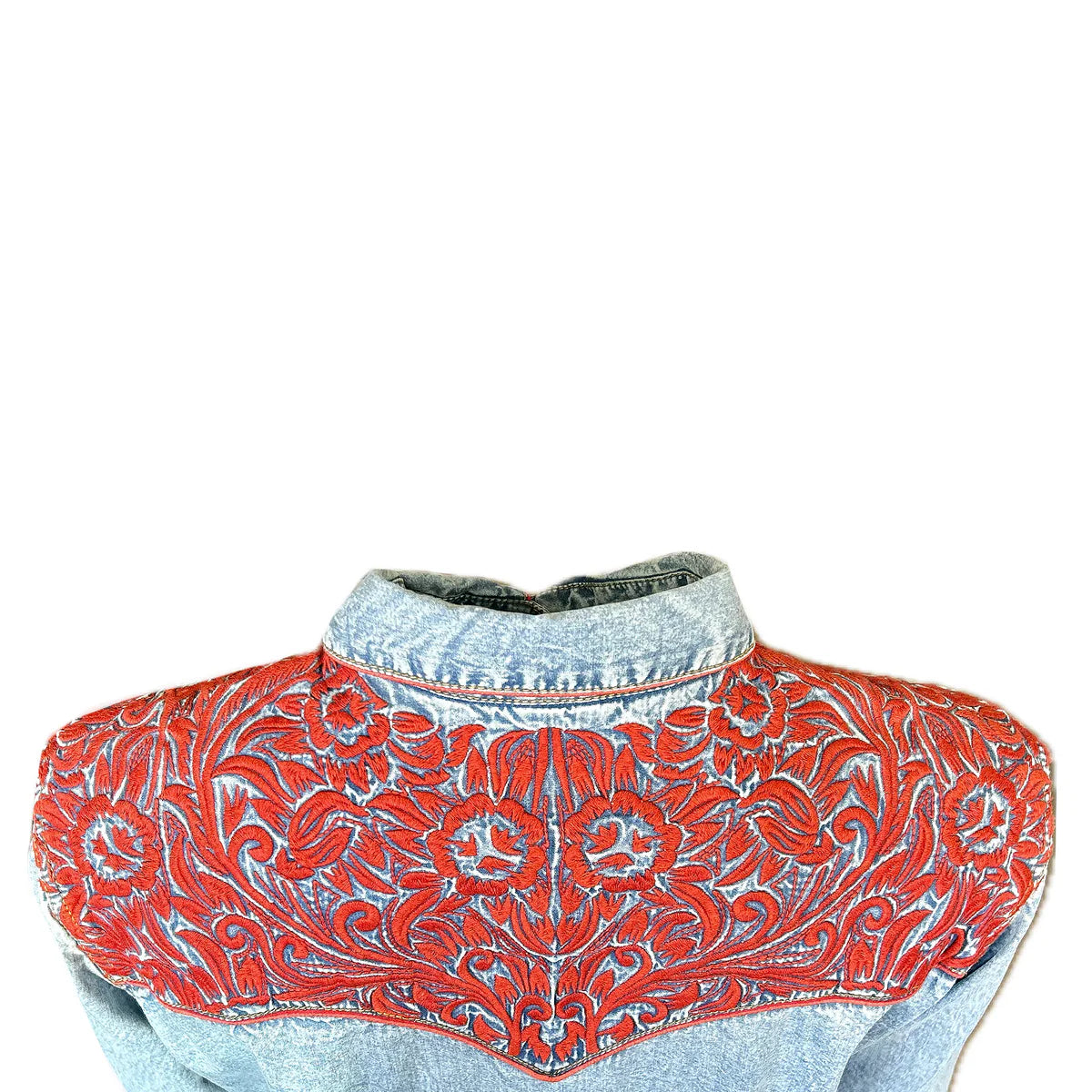 Rockmount Ranch Wear Womens Vintage Western Shirt Embroidered Tooling Denim Back