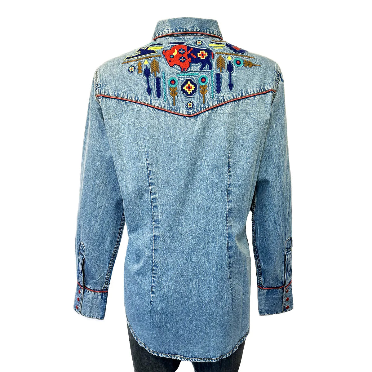 Rockmount Ranch Wear Ladies' Vintage Inspired Western Denim Shirt Bison Front