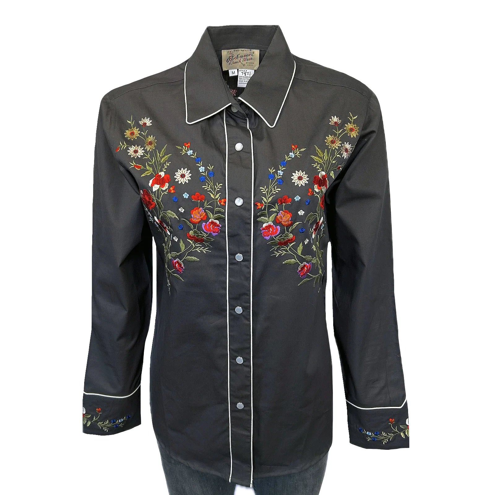 Rockmount Ladies Grey Floral Shirt Front