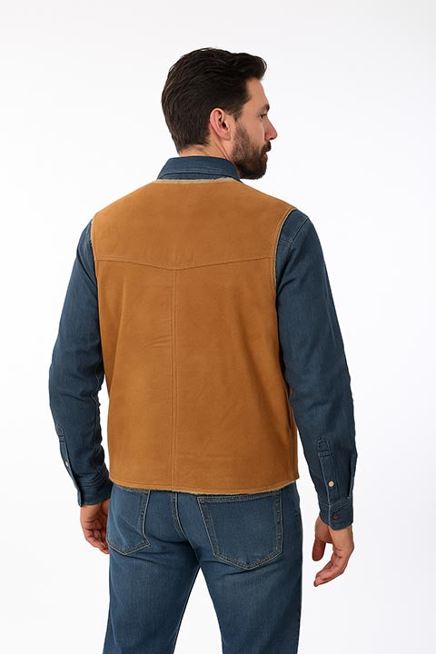 Scully Men's Old West Suede Hunting Vest with Faux Fur Shearling Lining Cafe Brown Front