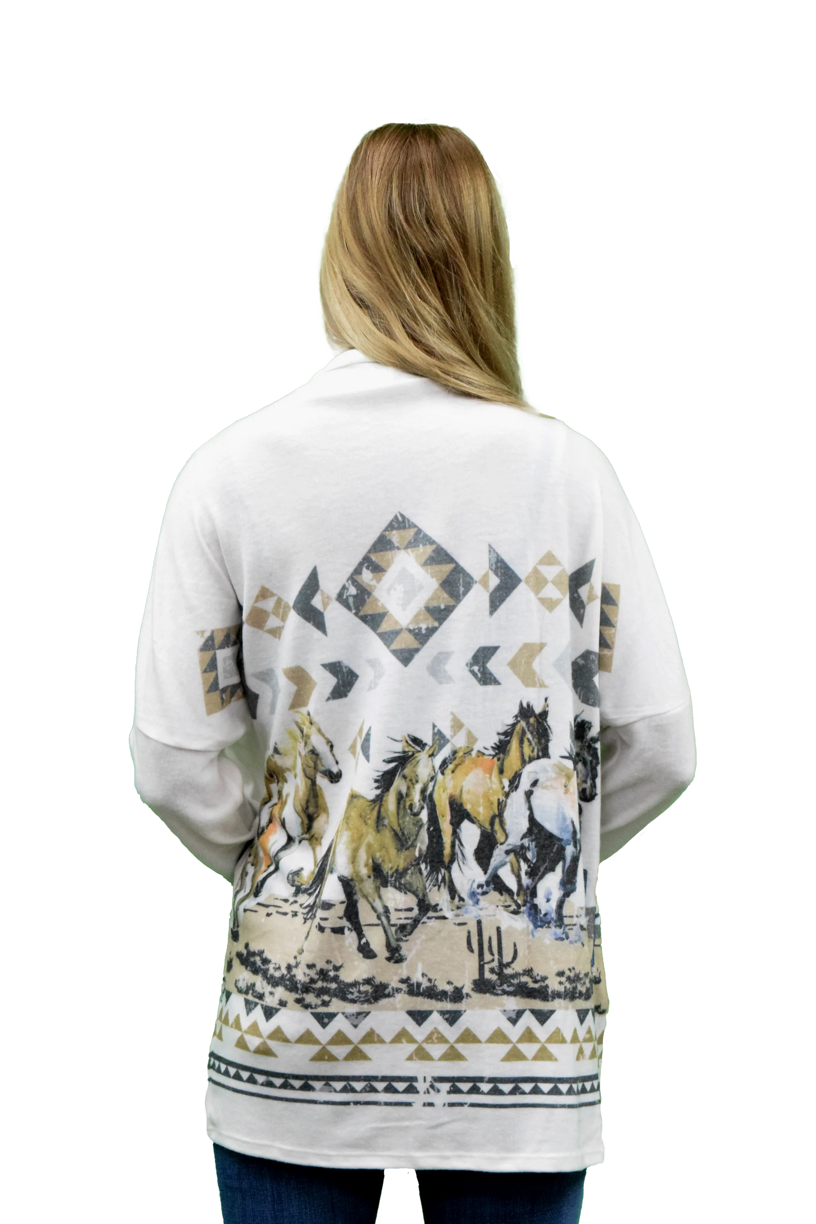 Liberty Wear Ladies' Cardigan Desert Horses Front