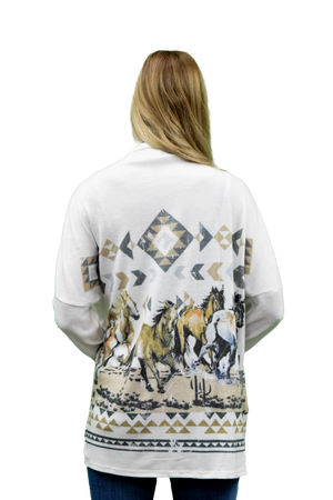 Liberty Wear Ladies' Cardigan Desert Horses Back