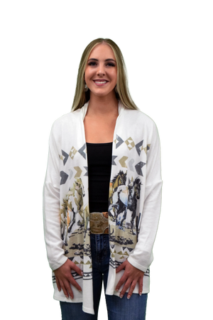 Liberty Wear Ladies' Cardigan Desert Horses Front