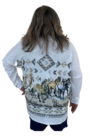 Liberty Wear Ladies' Cardigan Desert Horses Front