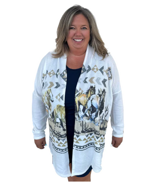 Liberty Wear Ladies' Cardigan Desert Horses Front