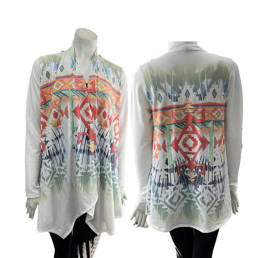 Liberty Wear Ladies' Cardigan Aztec Sage Front and Back