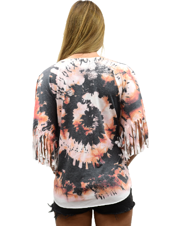 Liberty Wear Ladies' Tie Dye Fringed Poncho Back