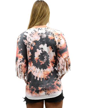 Liberty Wear Ladies' Tie Dye Fringed Poncho Back