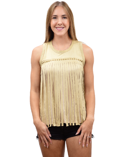 Liberty Wear Ladies' Fringe Tank Black Front