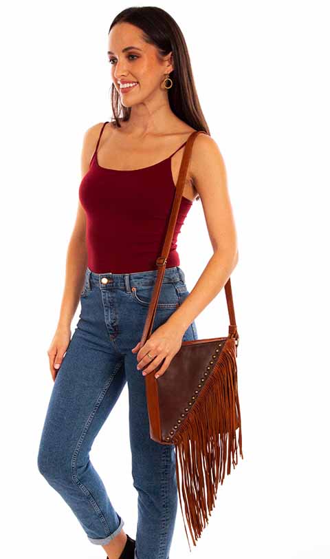 Scully Ladies' Crossbody with Fringe And Studs